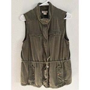 Lucky Brand Utility Vest Womens Small‎ Green Pockets Sleeveless Drawstring